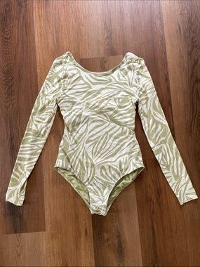 Billabong Olive and White Zebra Print Long Sleeve One-Piece Swim